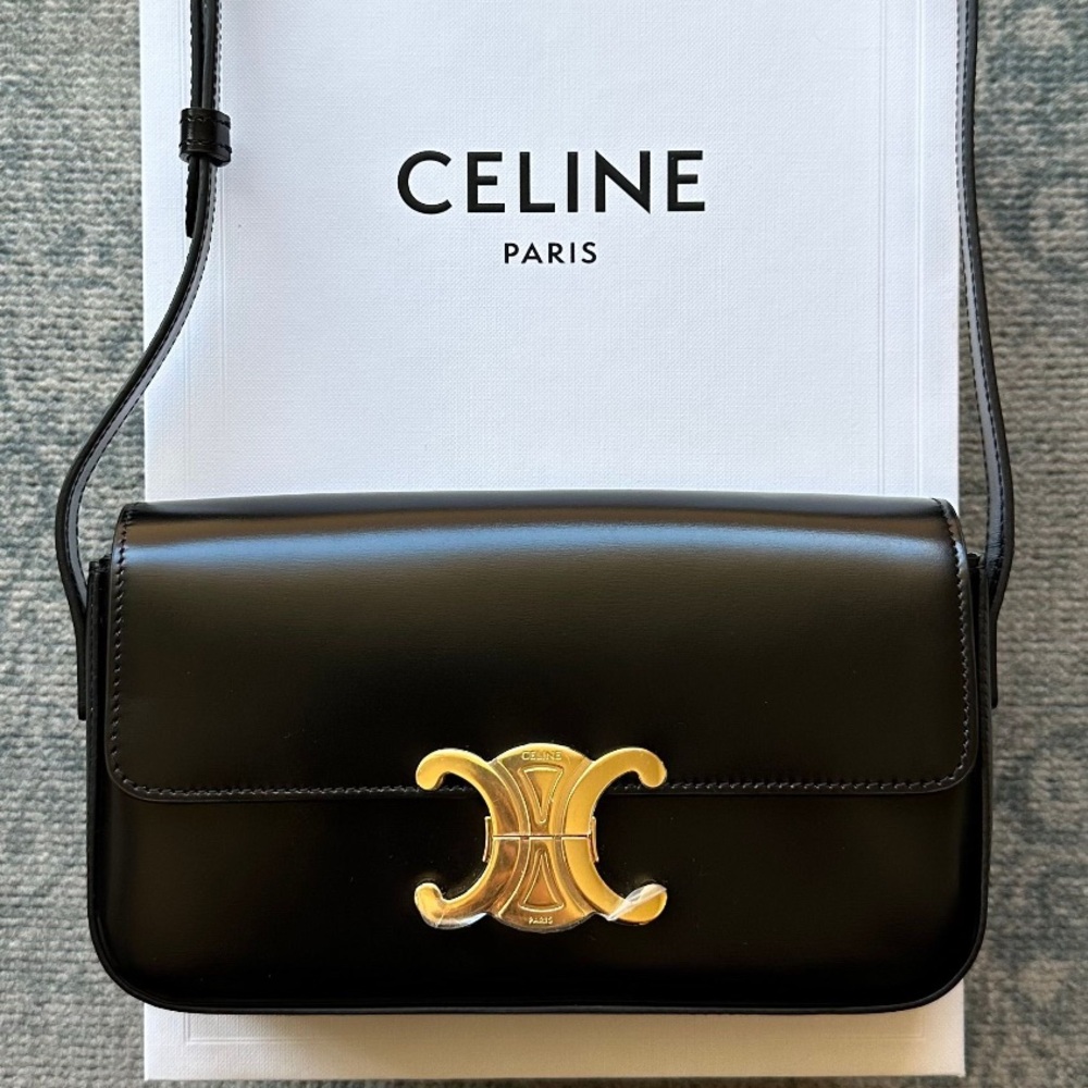 Celine Black Leather Crossbody Bag with Gold Accent